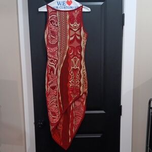 COOGI Red and Cream Asymmetrical Dress